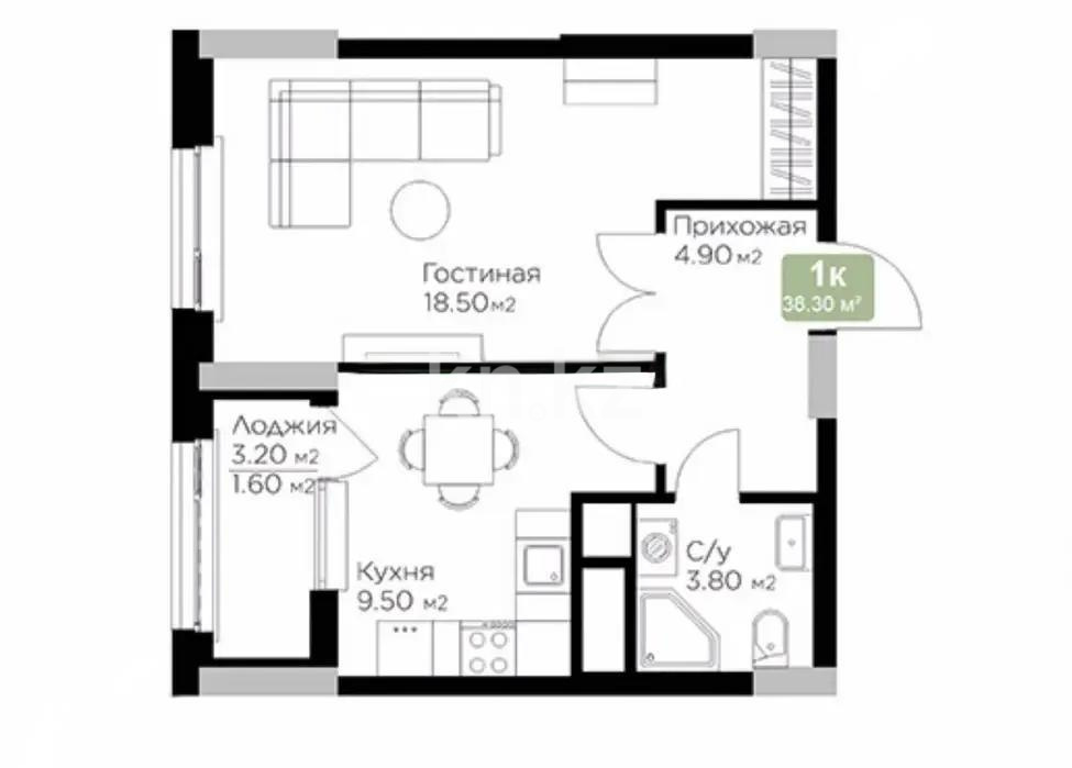 Продажа 1-комнатной квартиры, 38.3 м² - Продажа квартир в новостройках Астаны без посредников - страница 14 фото 1 из 1