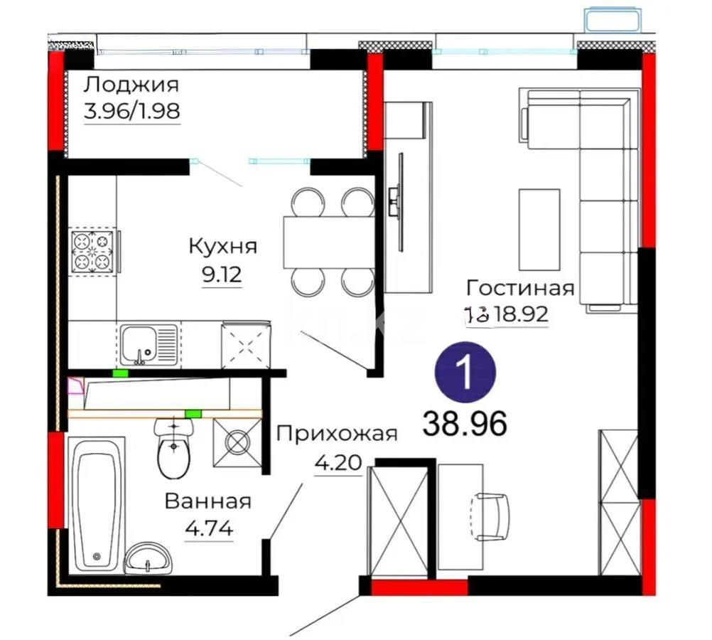 Продажа 1-комнатной квартиры, 39 м², ул. Серкебаева, дом  22 в Астане
