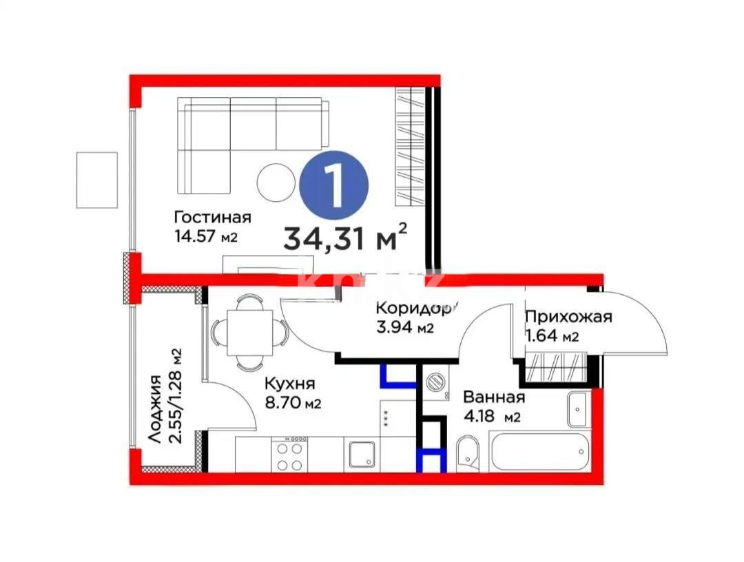 Продажа 1-комнатной квартиры, 34.5 м² в Алматы - фото 4