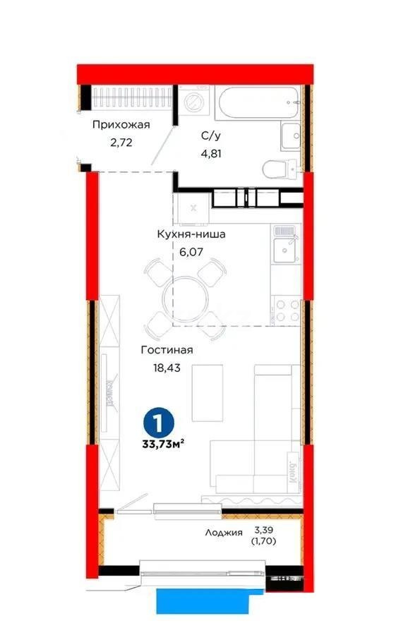 Продажа 1-комнатной квартиры, 33.5 м² - Продажа однокомнатных квартир от собственников в Алматы - страница 5 фото 1 из 1