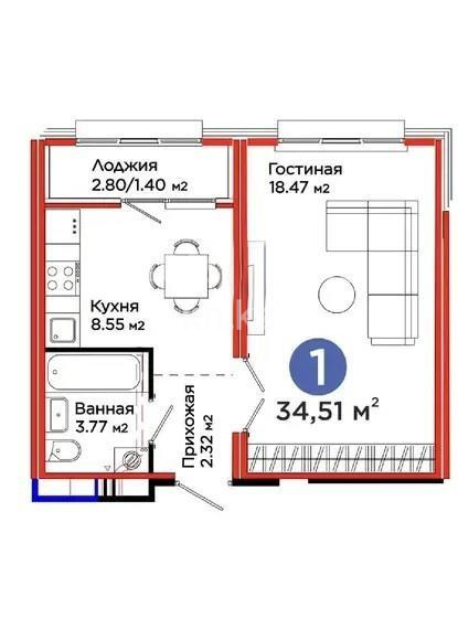 Продажа 1-комнатной квартиры, 34.51 м² - Продажа квартир в Астане - страница 6 фото 1 из 1