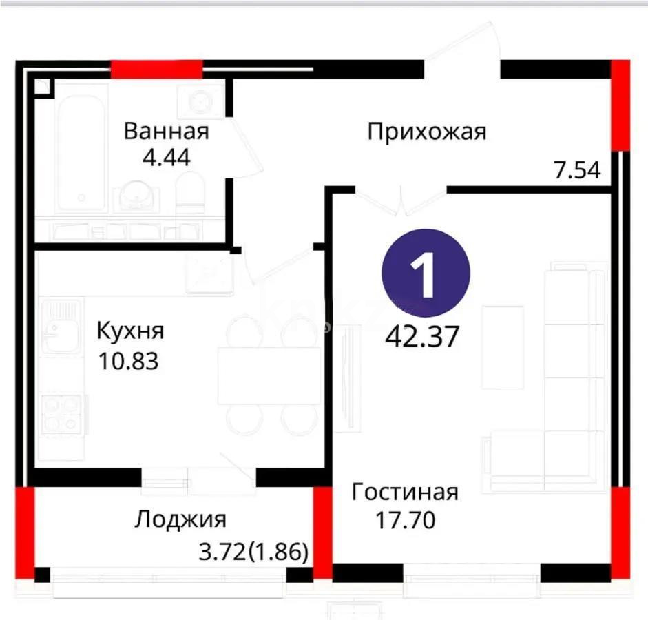 Продажа 1-комнатной квартиры, 42.4 м², ул. Е-429, дом  14 в Астане