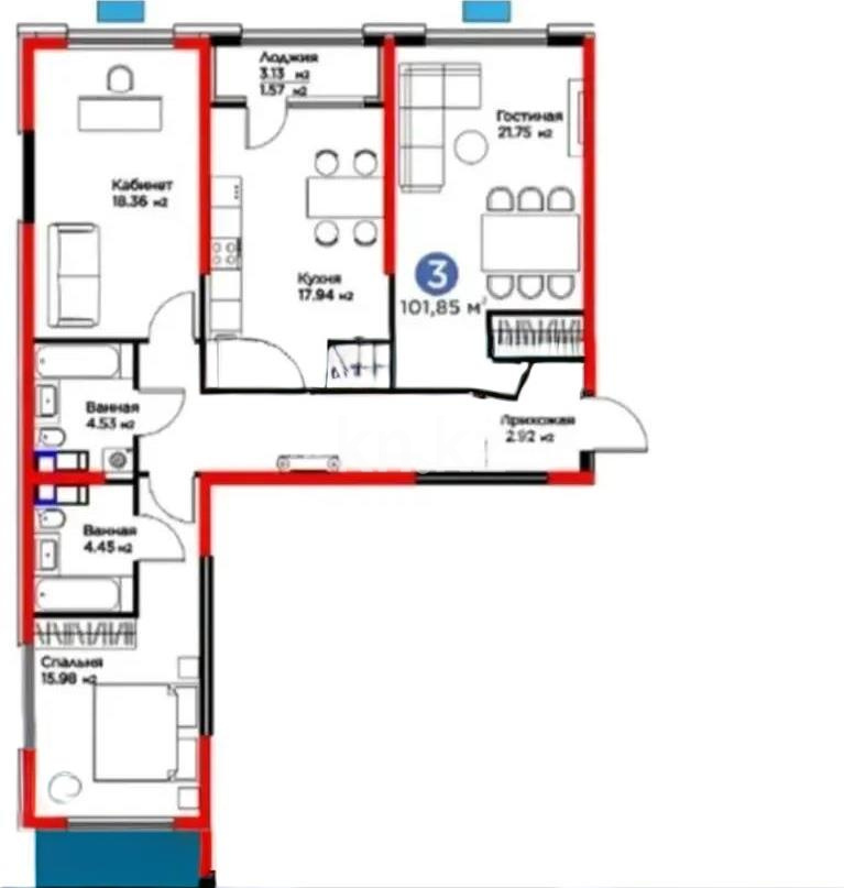 Продажа 3-комнатной квартиры, 103 м², ул. Ботакоз, дом  2/1 - Продажа квартир в Алматы фото 1 из 1