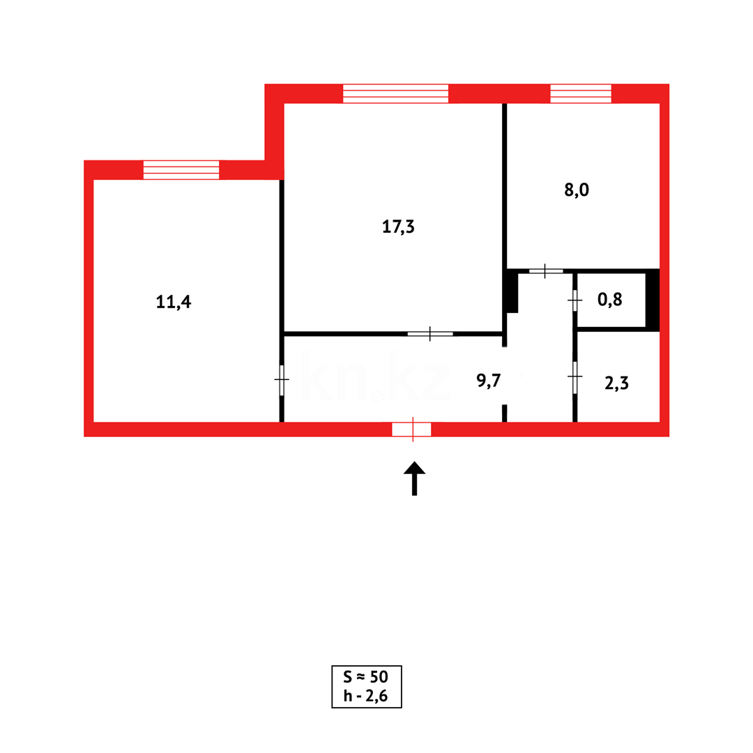 Продажа 2-комнатной квартиры, 51 м² в Караганде