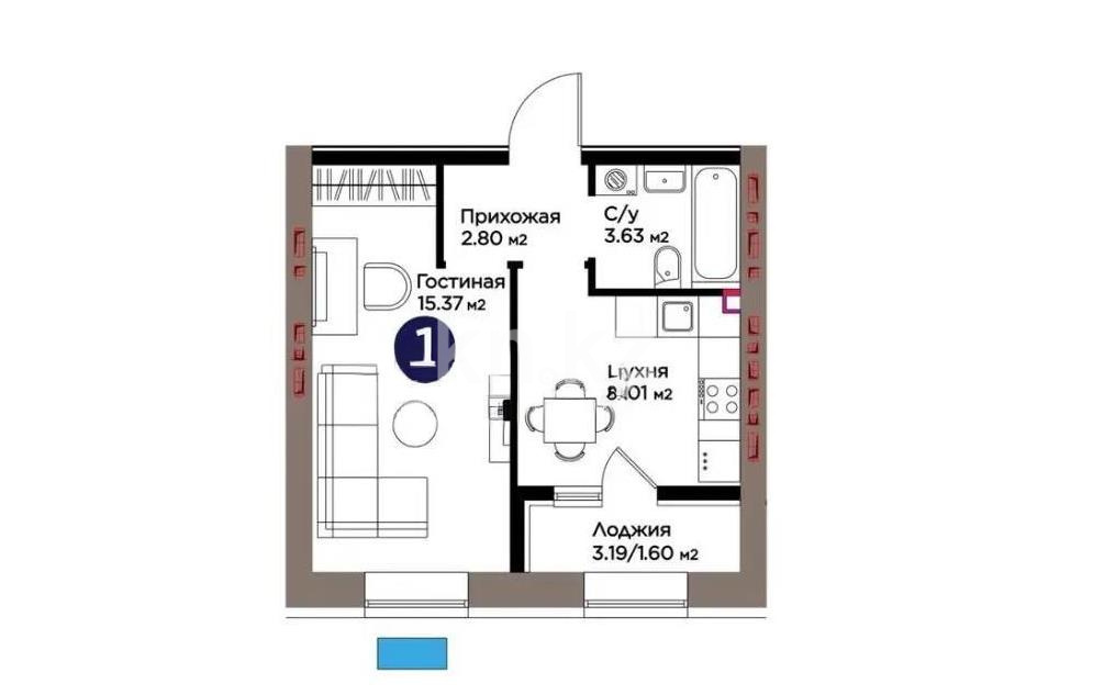 Продажа 1-комнатной квартиры, 33 м² в Астане - фото 2