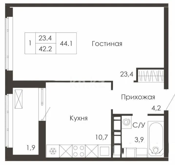Продажа 1-комнатной квартиры, 44 м² в Астане