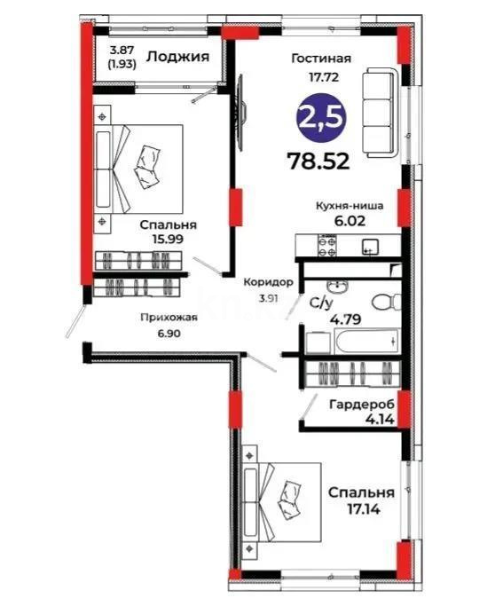Продажа 3-комнатной квартиры, 78.59 м², ул. Казыбек би, дом  41/1 - Продажа квартир в новостройках Астаны без посредников с фото фото 1 из 1