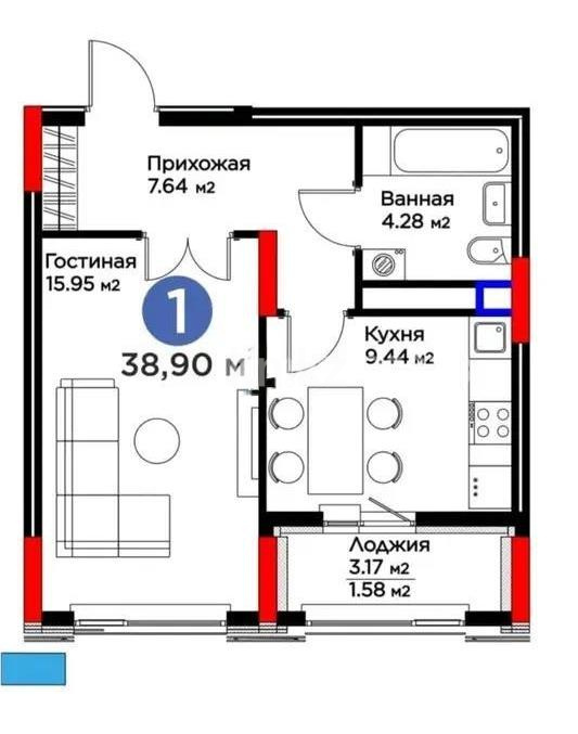 Продажа 1-комнатной квартиры, 38.9 м² в Астане