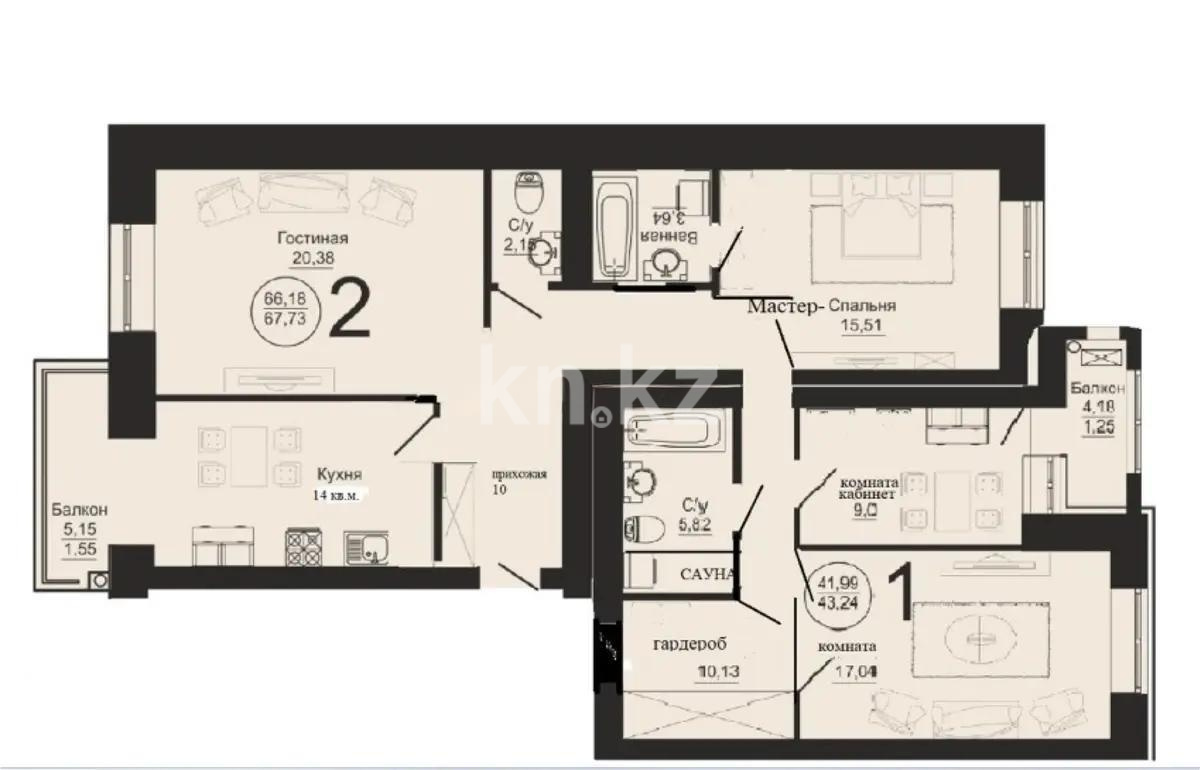 Продажа 4-комнатной квартиры, 110 м², ул. Жангельдина, дом  14 стр - Продажа  четырехкомнатных квартир в новостройках Астаны фото 1 из 1