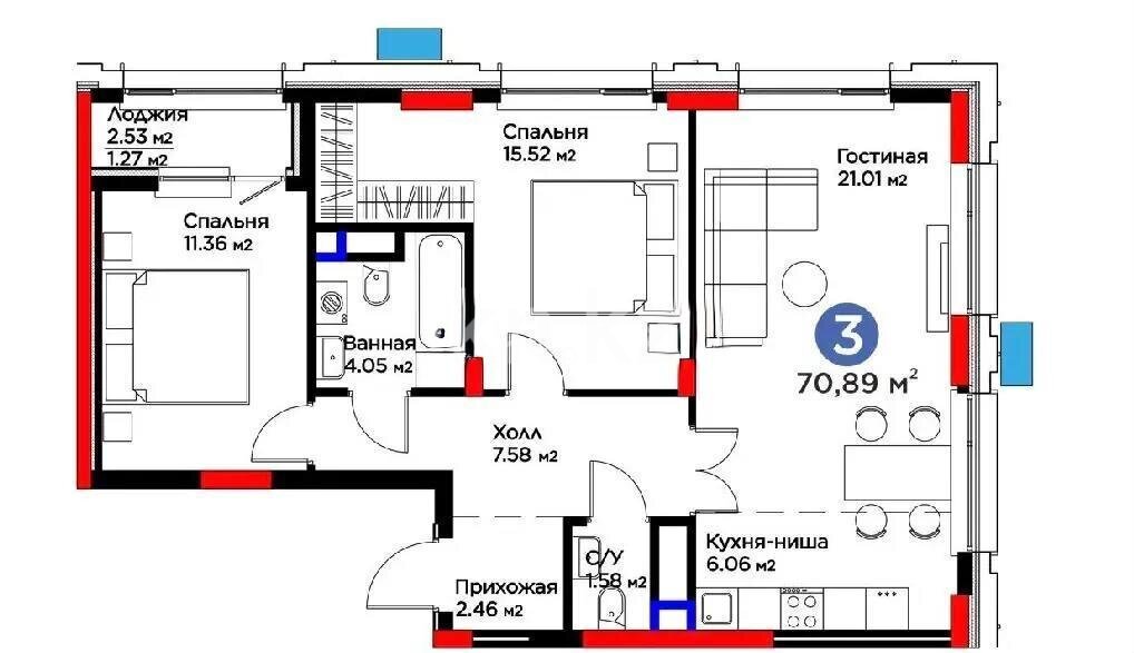 Продажа 3-комнатной квартиры, 70.89 м² в Астане - фото 3