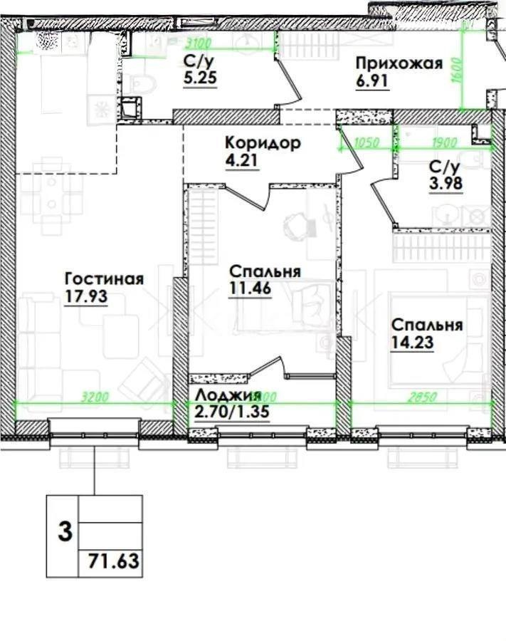Продажа 3-комнатной квартиры, 72 м² - Продажа трехкомнатных квартир в монолитно-каркасном доме в Казахстане - страница 6 фото 6 из 6