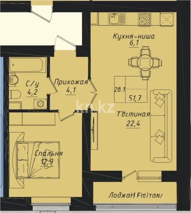 Продажа 2-комнатной квартиры, 50 м² - Продажа двухкомнатных квартир от собственников в Казахстане фото 1 из 1