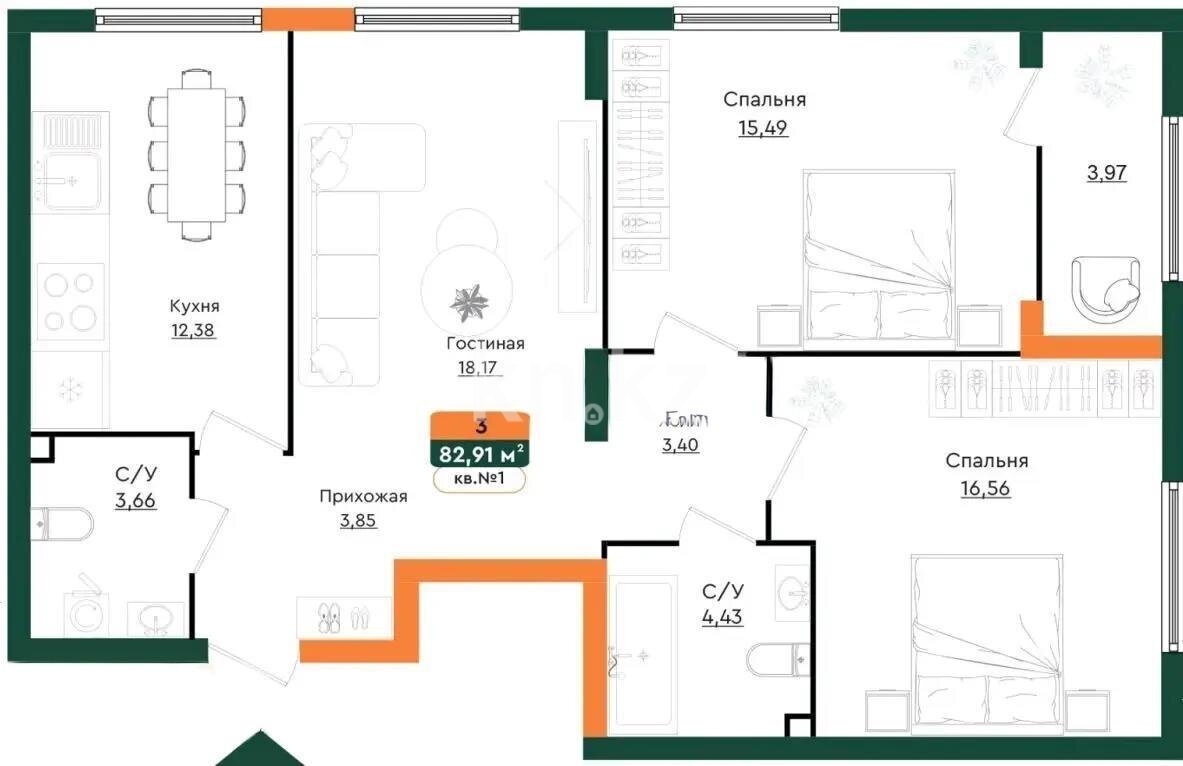 Продажа 3-комнатной квартиры, 83.04 м² в Алматы