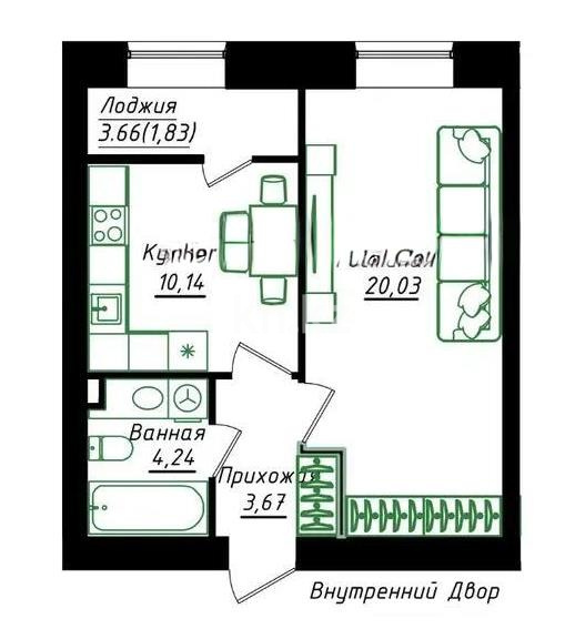 Продажа 1-комнатной квартиры, 39.3 м², ул. Нажимеденова, дом  5/1 - Продажа квартир в Казахстане фото 1 из 1