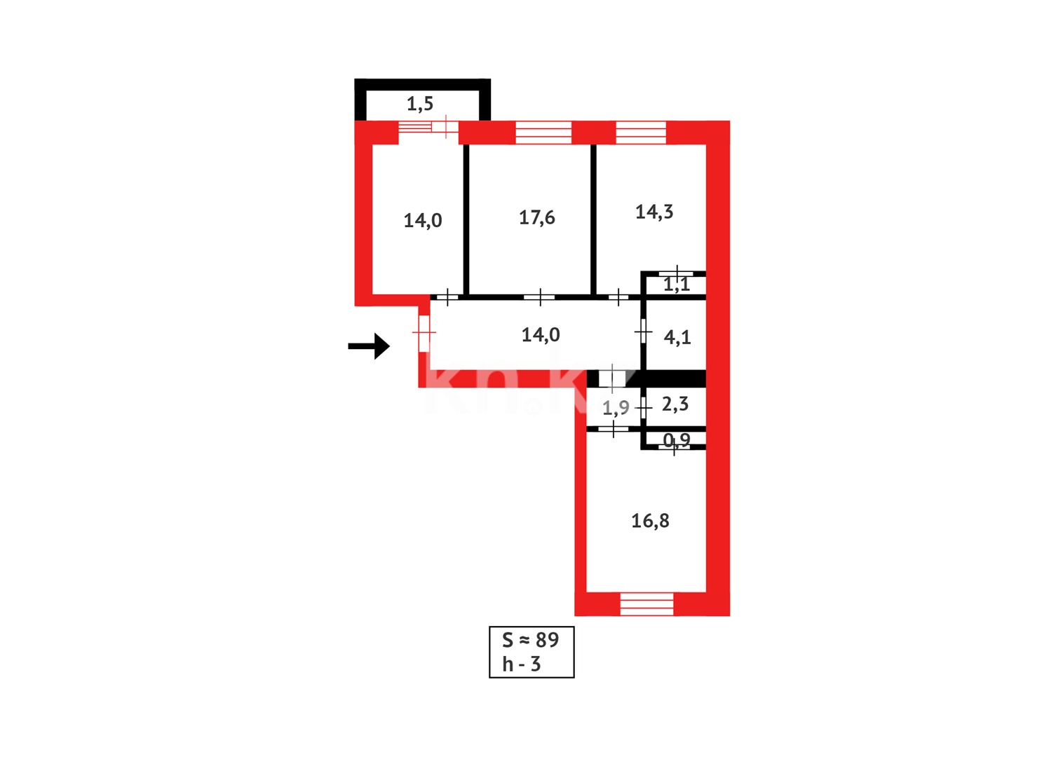 Продажа 3-комнатной квартиры, 88 м² - Продажа домов, коттеджей в Павлодаре фото 17 из 17