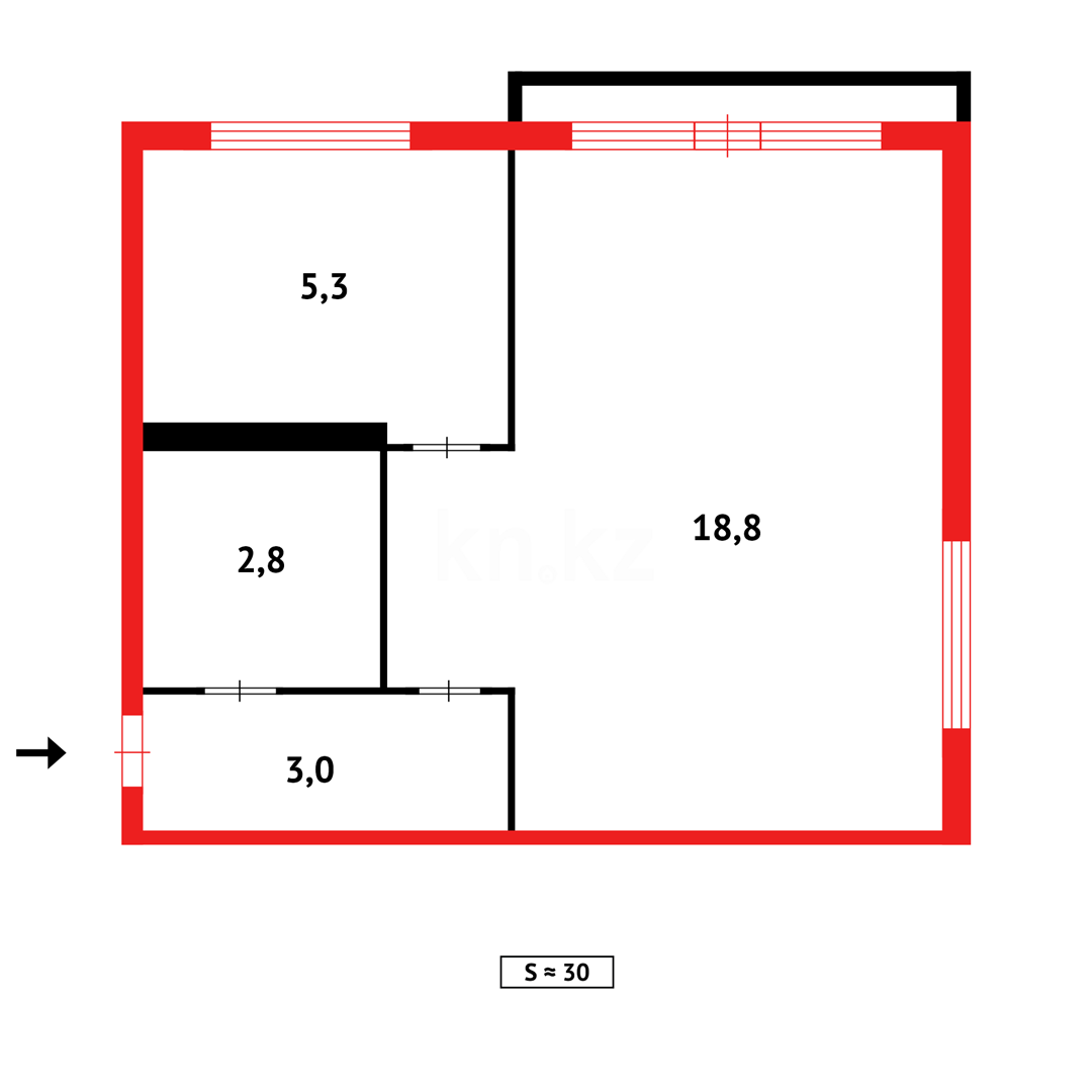 Продажа 1-комнатной квартиры, 31 м², ул. Ермекова - Продажа  однокомнатных квартир в Караганде с фото фото 6 из 6