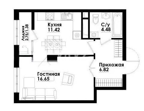 Продажа 1-комнатной квартиры, 41.75 м² - Продажа квартир в кирпичном доме в Казахстане - страница 2 фото 1 из 1