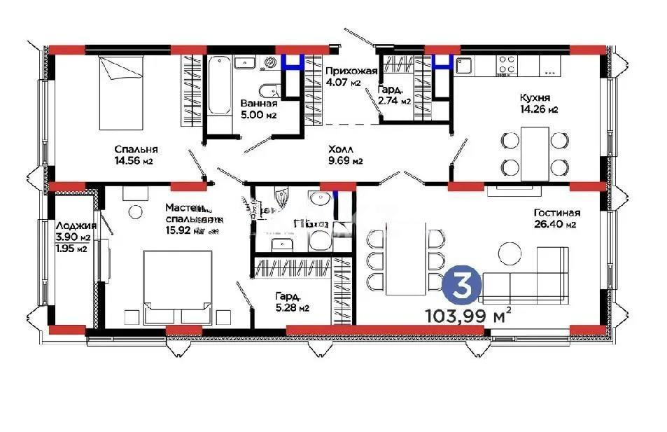 Продажа 3-комнатной квартиры, 104 м² в Астане