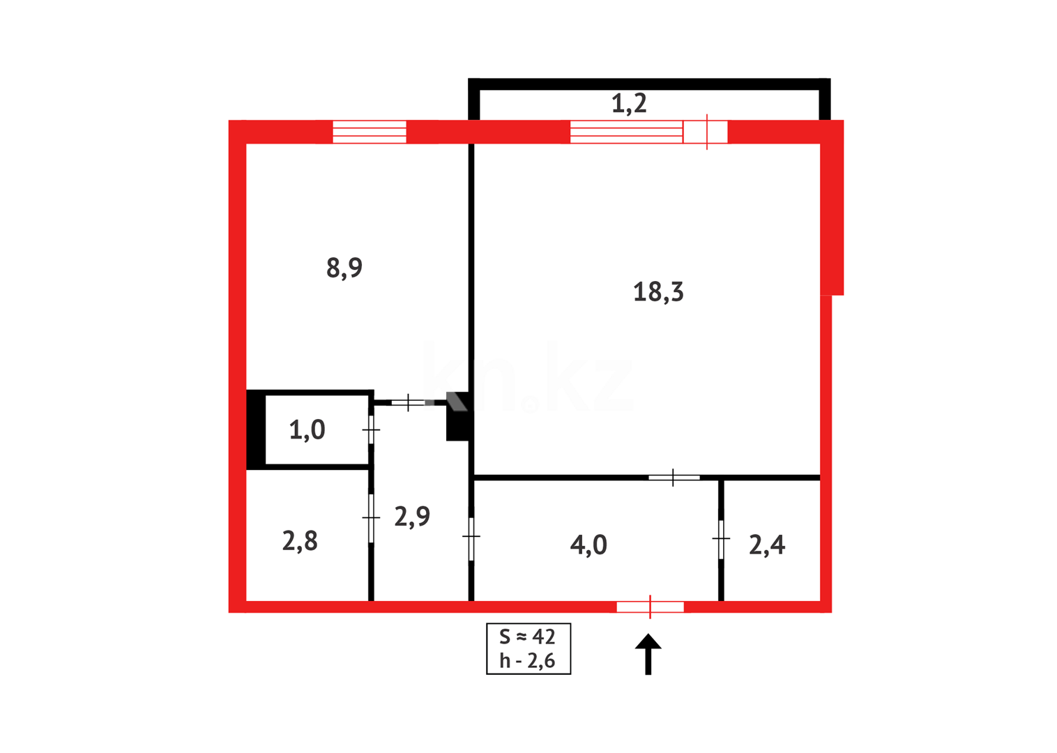 Продажа 2-комнатной квартиры, 42 м² в Караганде - фото 7