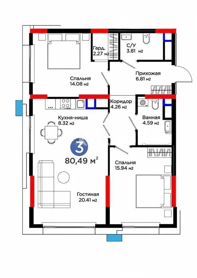 Продажа 3-комнатной квартиры, 80 м² - Продажа квартир в Астане - страница 9 фото 1 из 1