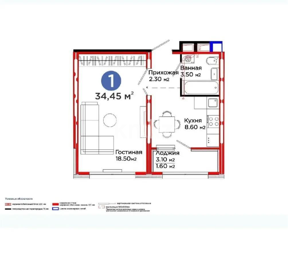 Продажа 1-комнатной квартиры, 34.45 м², ул. Е-511, дом  38 в Астане
