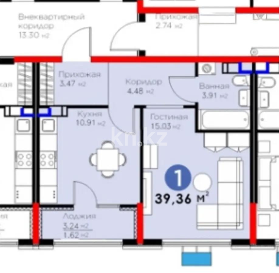 Продажа 1-комнатной квартиры, 39.36 м², ул. Момышулы, дом  11/14а - Продажа  однокомнатных квартир в Алматы без посредников с фото фото 4 из 4