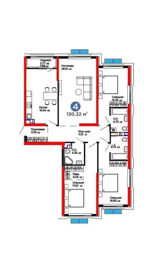 Продажа 4-комнатной квартиры, 130.32 м² в Алматы