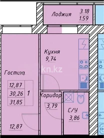 Продажа 1-комнатной квартиры, 31.85 м², ул. Тынышбайулы, дом  6 стр - Продажа квартир в новостройках Астаны с фото фото 1 из 1