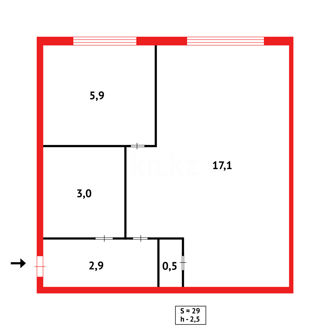 Продажа 1-комнатной квартиры, 29 м², ул. Мануильского - Продажа  однокомнатных квартир в Караганде фото 8 из 8