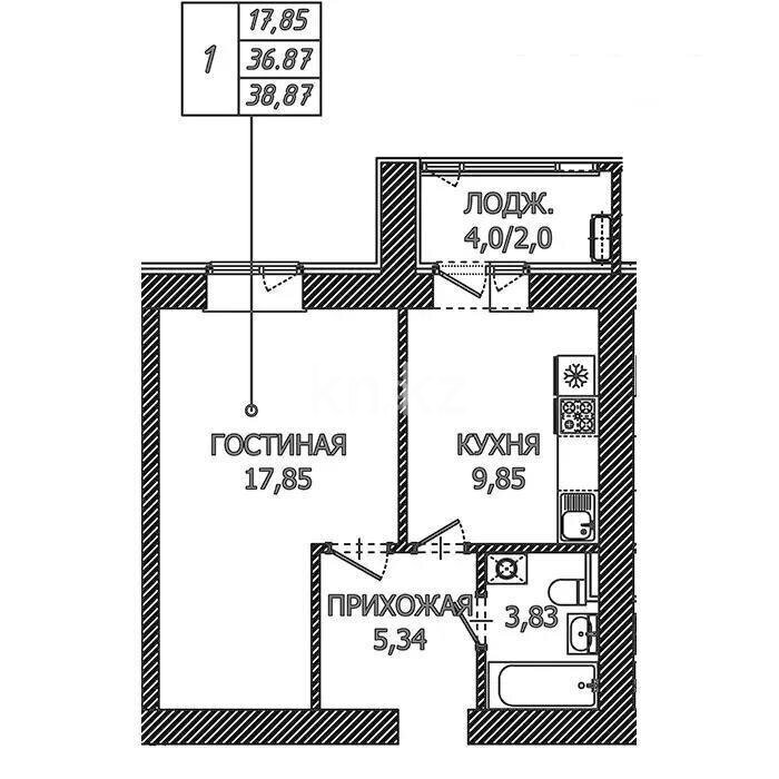 Продажа 1-комнатной квартиры, 39.8 м² в Астане