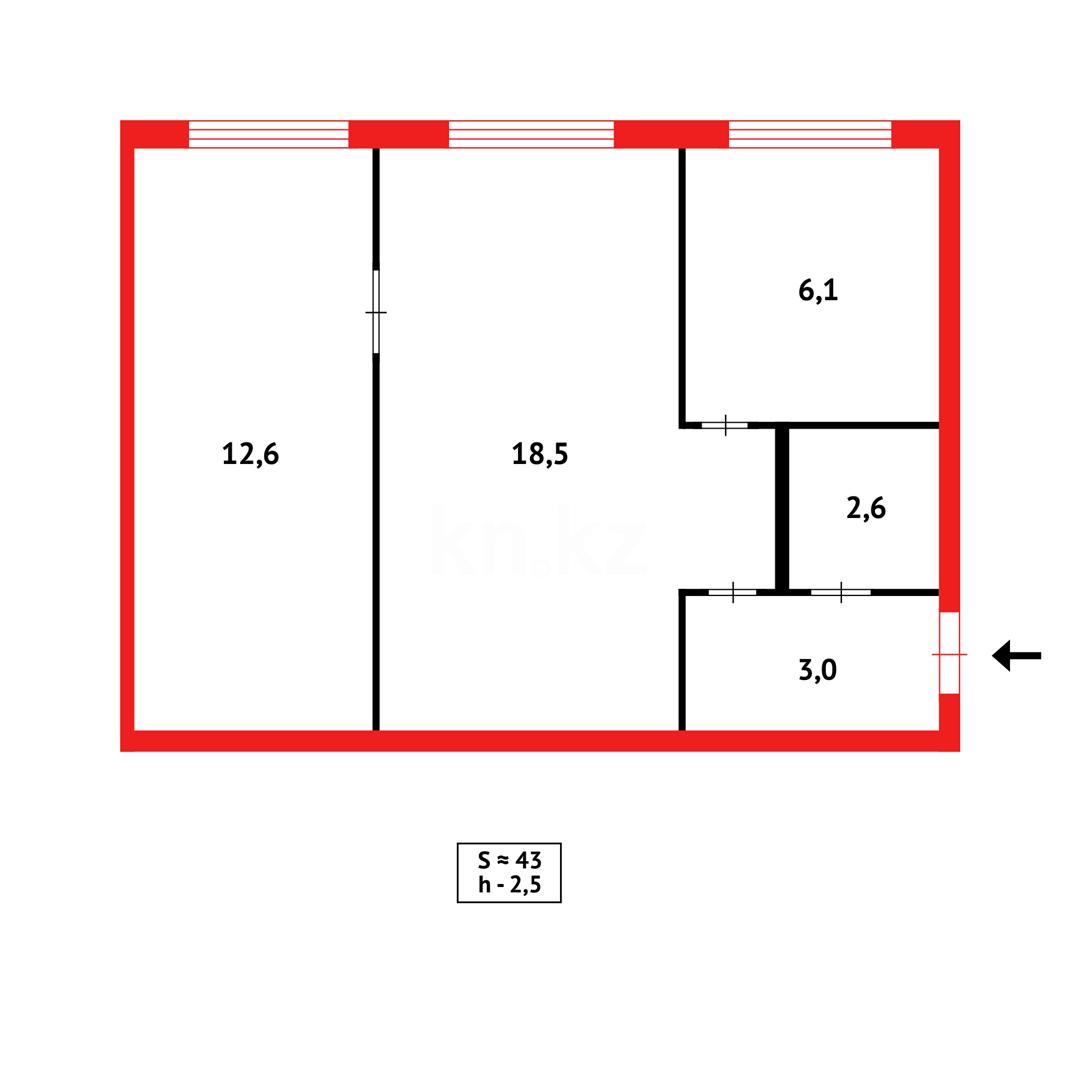 Продажа 2-комнатной квартиры, 43 м², ул. Лободы - Продажа квартир в Караганде фото 12 из 12