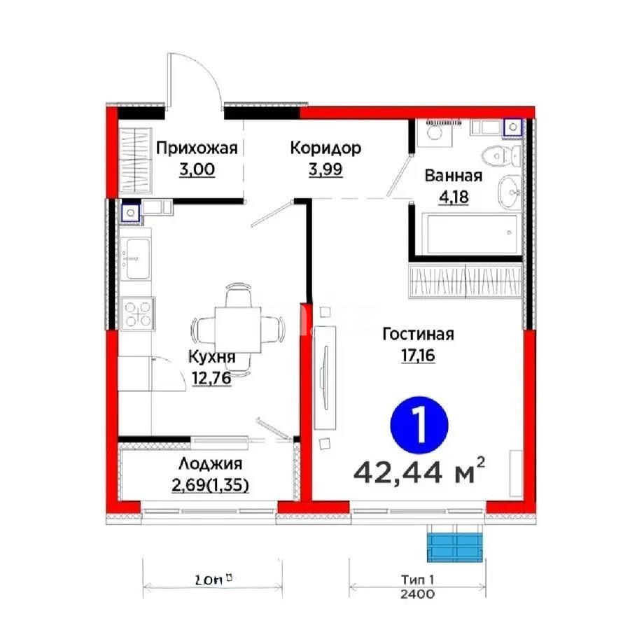 Продажа 1-комнатной квартиры, 43 м² в Алматы