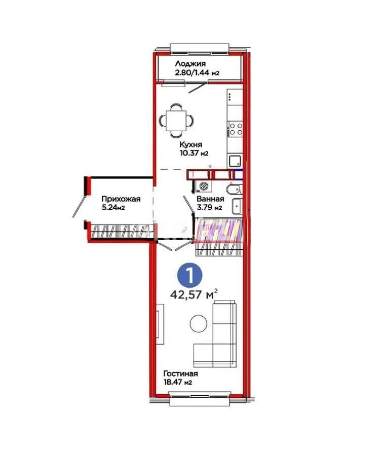 Продажа 1-комнатной квартиры, 42.57 м², пр. Улы Дала, дом  12 - Продажа квартир в Астане без посредников фото 1 из 1
