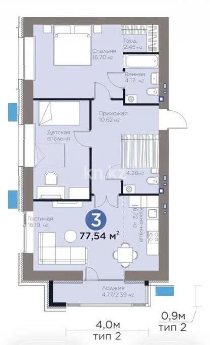 Продажа 3-комнатной квартиры, 78 м² в Астане