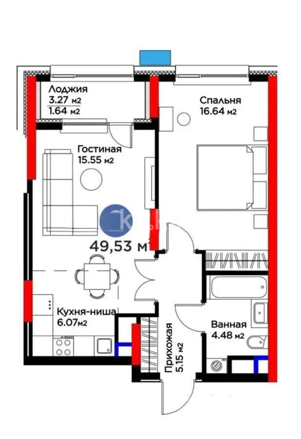 Продажа 2-комнатной квартиры, 49.53 м², пр. Туран, дом  57/1 - Продажа квартир в Астане фото 1 из 1