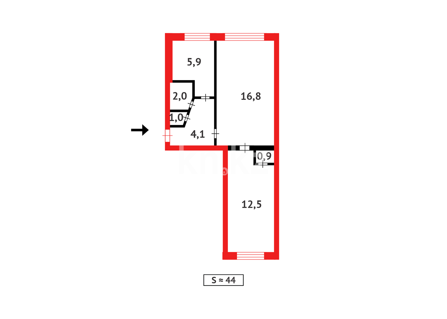 Продажа 2-комнатной квартиры, 44 м², 13-й мкр. - Продажа квартир в Караганде фото 7 из 7
