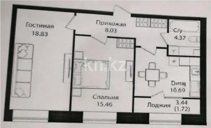 Продажа 2-комнатной квартиры, 59.1 м², ул. Е-15, дом  16 - Продажа  двухкомнатных квартир в Астане без посредников с фото фото 1 из 1