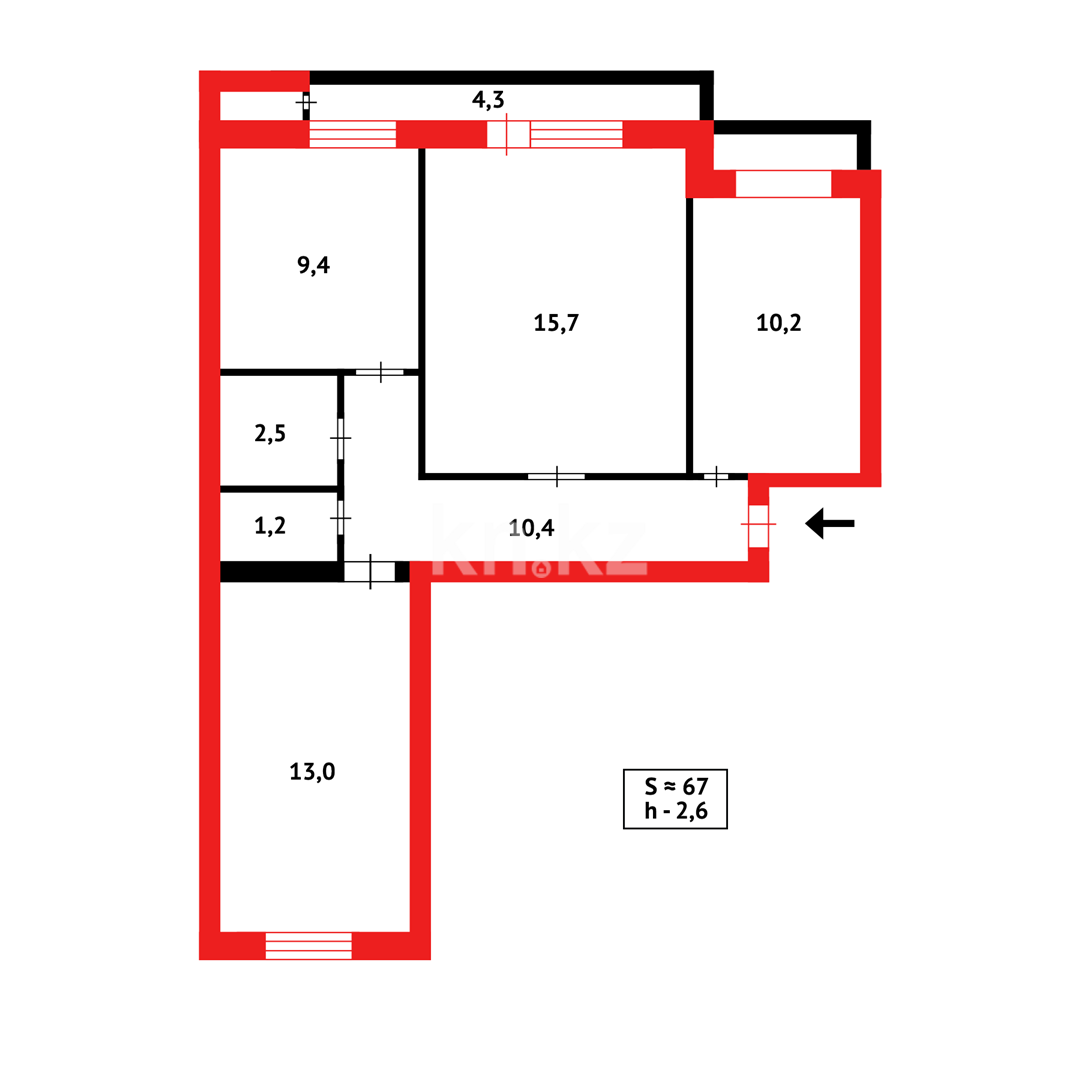 Продажа 3-комнатной квартиры, 66 м² в Караганде - фото 12