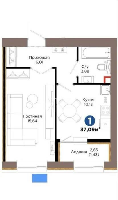 Продажа 1-комнатной квартиры, 37 м² в Астане
