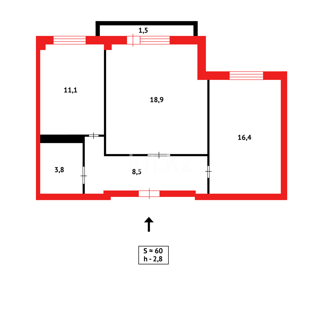 Продажа 2-комнатной квартиры, 60 м² - Продажа двухкомнатных квартир в Караганде фото 6 из 6