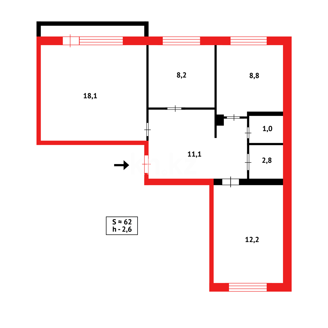Продажа 3-комнатной квартиры, 64 м², ул. Таттимбета - Продажа  трехкомнатных квартир в Караганде фото 7 из 7