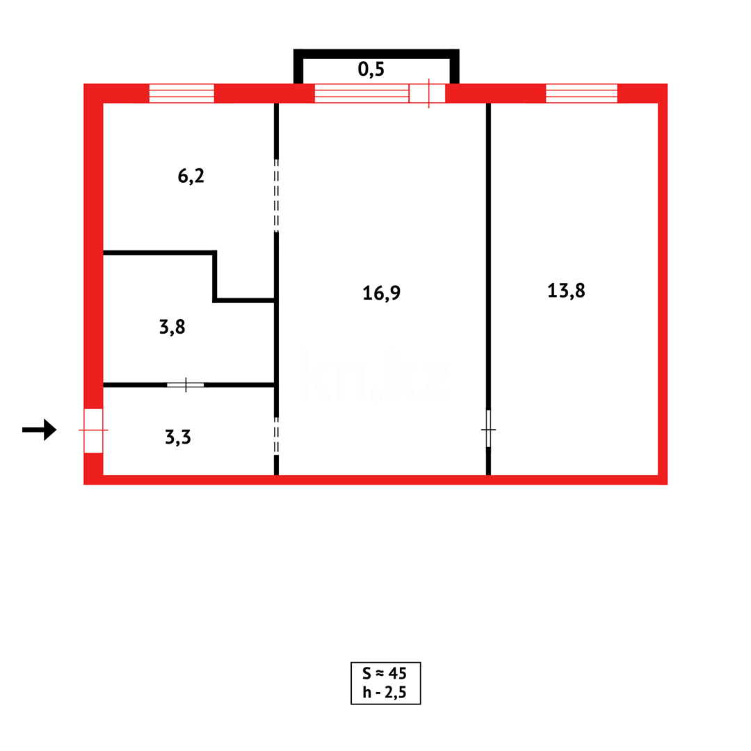 Продажа 2-комнатной квартиры, 45 м², пр. Сарыарка, дом  46 в Астане