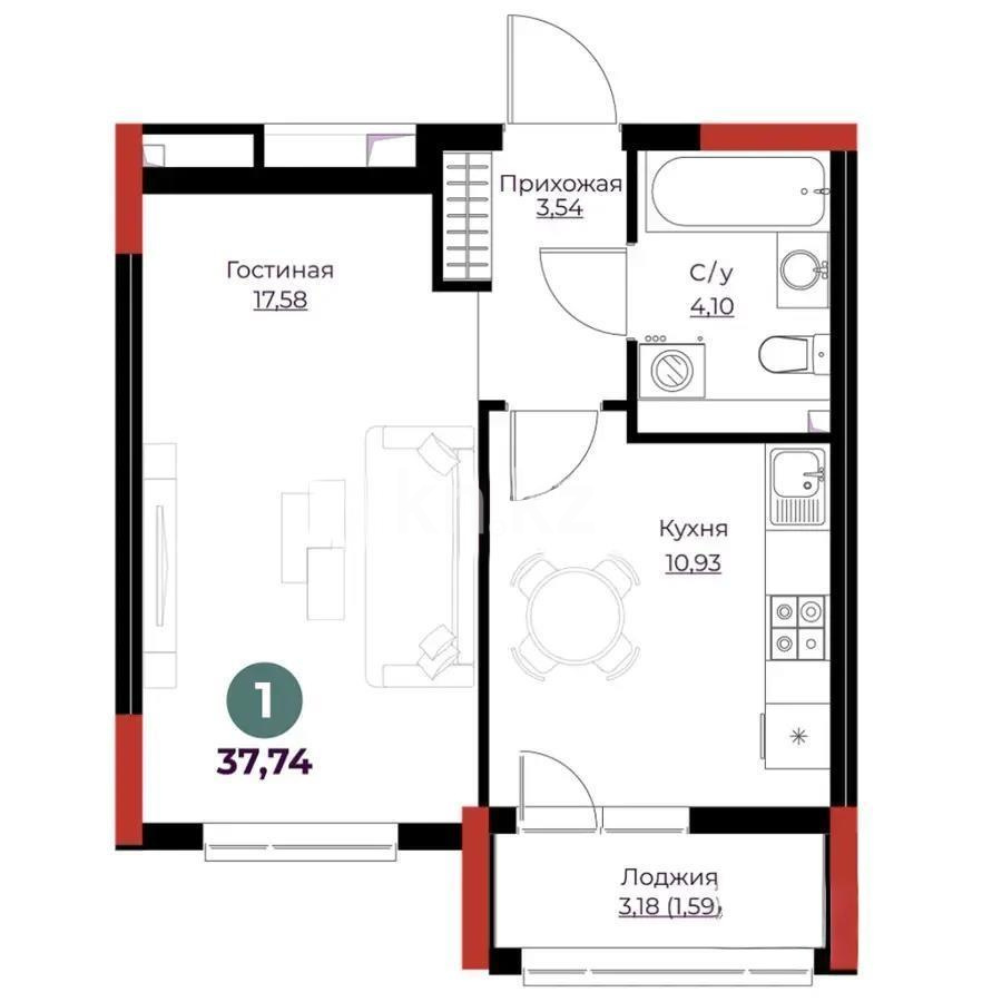 Продажа 1-комнатной квартиры, 38 м² в Астане