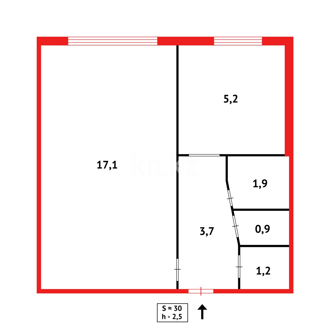 Продажа 1-комнатной квартиры, 31 м², ул. Абая в Темиртау - фото 7
