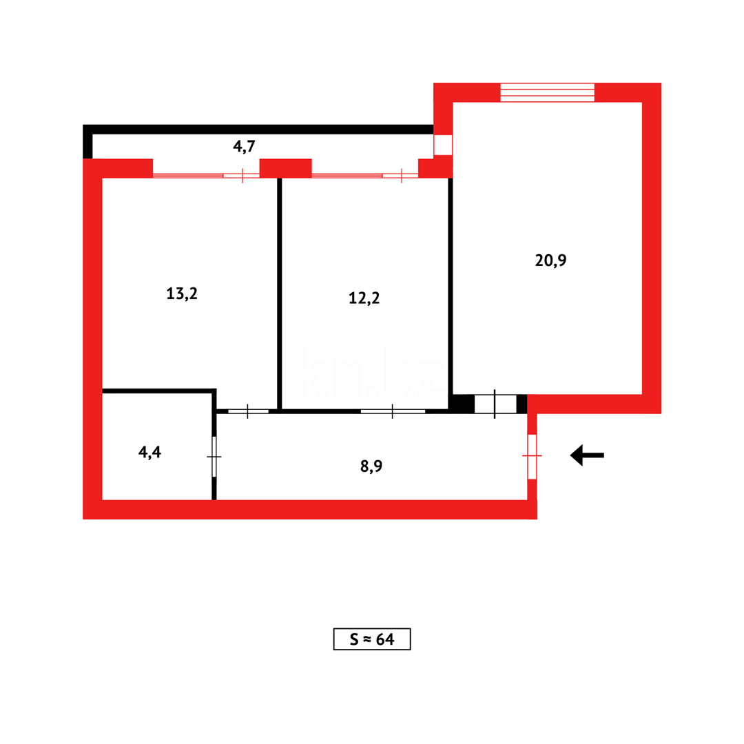 Продажа 2-комнатной квартиры, 65 м², ул. Муканова - Продажа квартир в Караганде фото 21 из 21