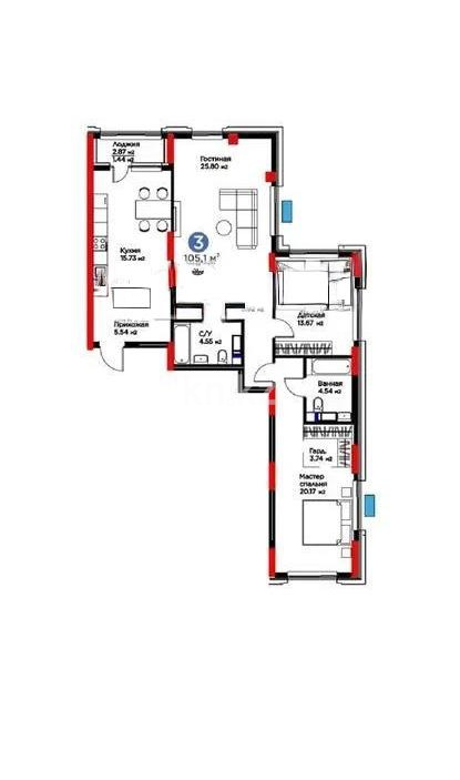 Продажа 3-комнатной квартиры, 140.1 м², ул. Е-899, дом  3 в Астане