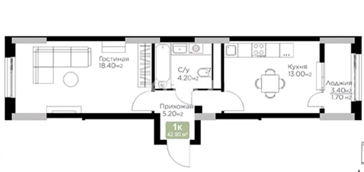 Продажа 2-комнатной квартиры, 48.17 м², ул. Бухар жырау, дом  12/2 в Астане