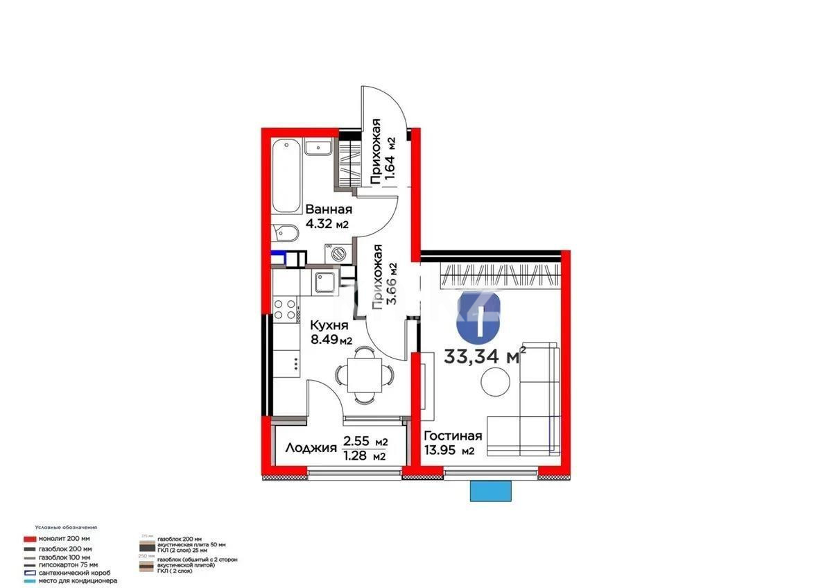 Продажа 1-комнатной квартиры, 33.34 м², ул. Момышулы, дом  11/14а - Продажа  однокомнатных квартир в новостройках Алматы фото 1 из 1