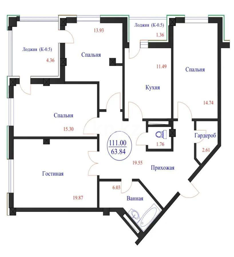 Продажа 4-комнатной квартиры, 111 м², ул. Е-128, дом  5 стр - Продажа  четырехкомнатных квартир в Астане фото 1 из 1
