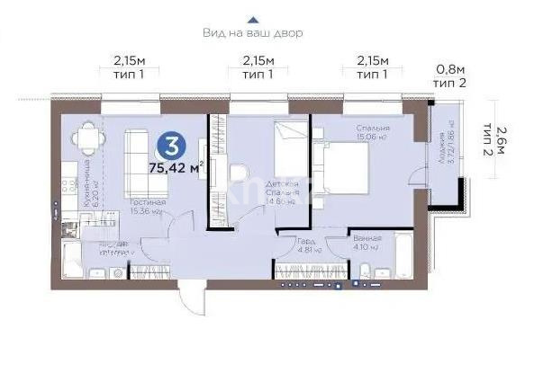 Продажа 3-комнатной квартиры, 75.42 м² в Астане